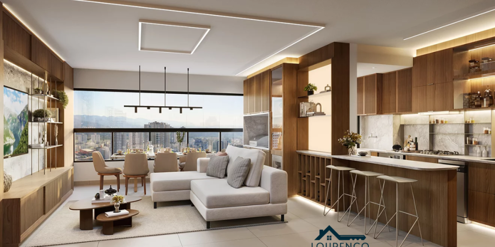 Ilustração Artistica do Living da planta opção de 95m²